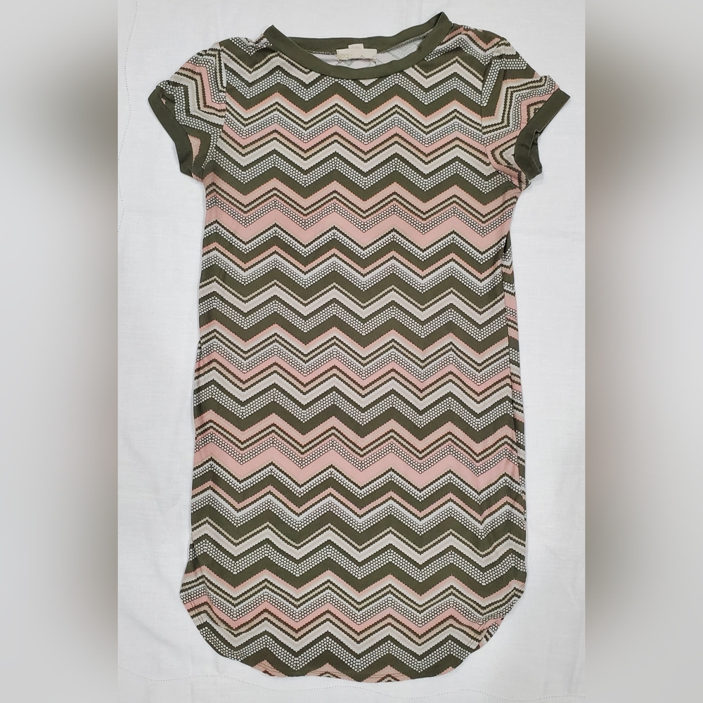 Chevron Maxi Stretch Dress - Pink and Green
